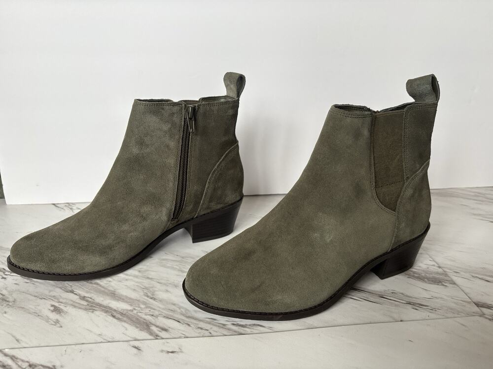 Vionic Roseland Olive Green Suede Booties - 7, Water Repellent, Comfort Orthodic